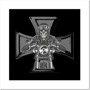 Biker Cross Motorcycle Emblem Skeleton Posters and Art